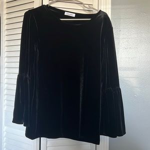 calvin klein velvet black top with ruffle sleeves